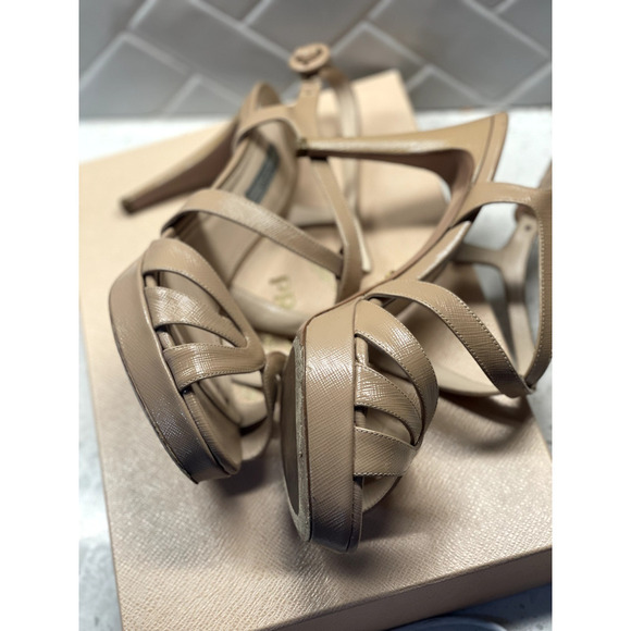 Prada Nude Patent Slingback Platform Heels EU 39